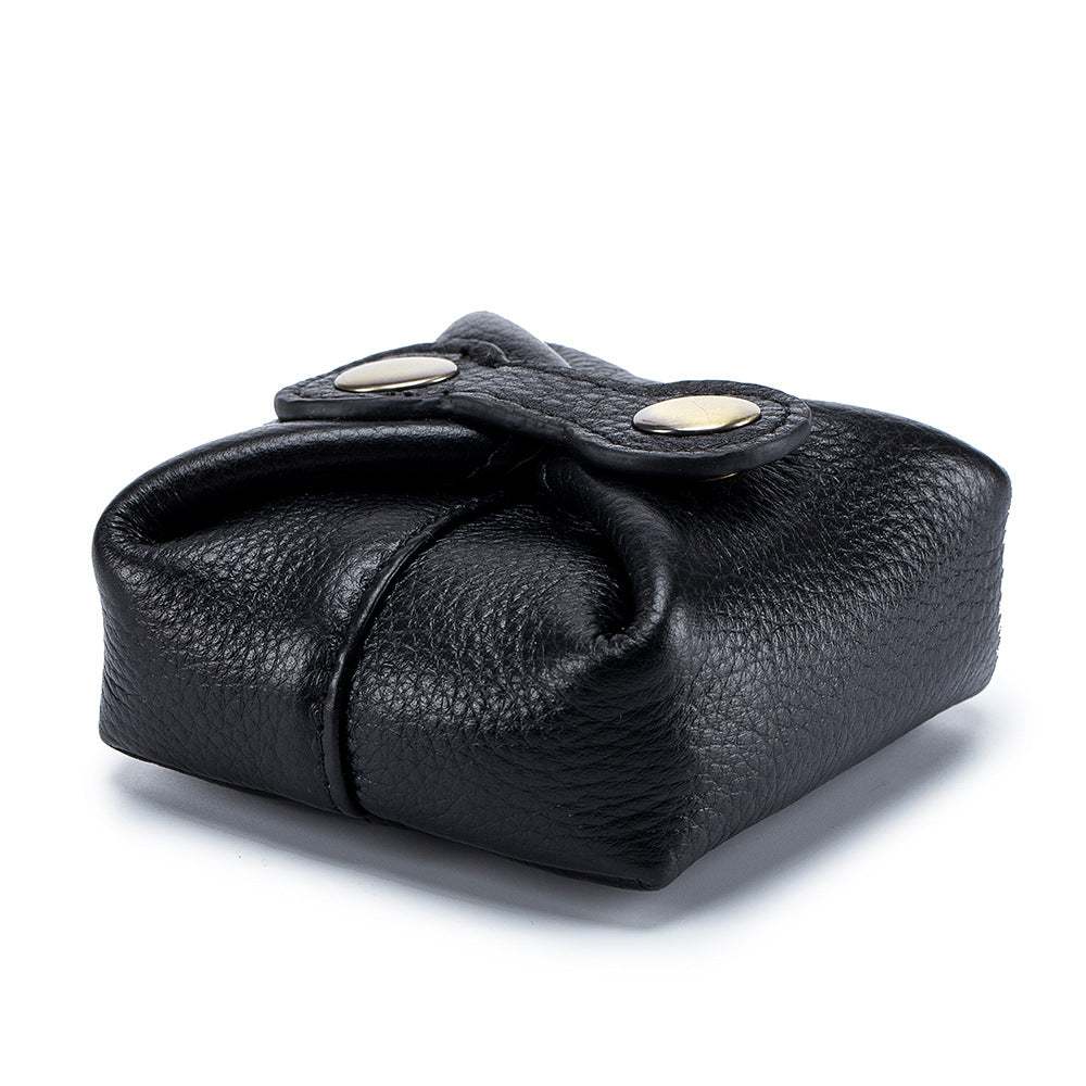 Black soft leather lipstick case with snap closure, compact design,