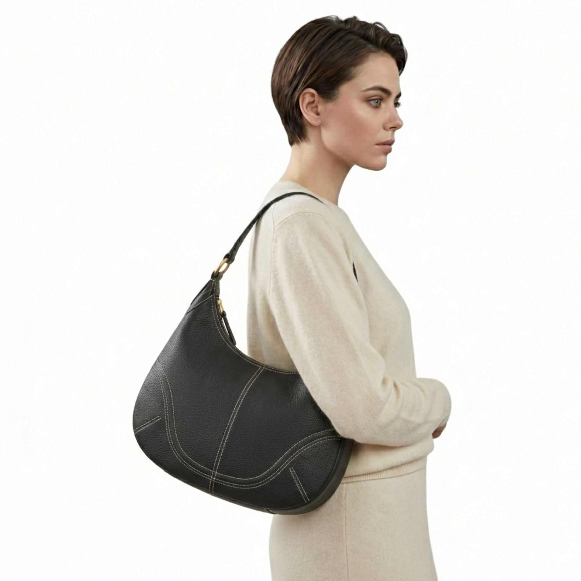 Lunara Top Grain Leather Contrast Hobo