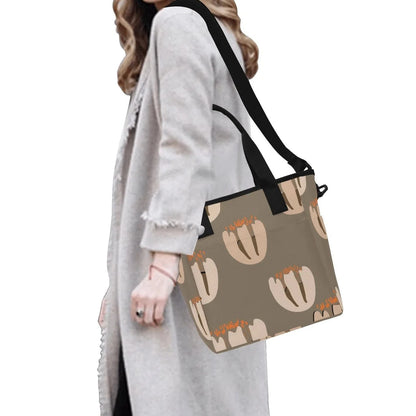 Lunch Tote For Women, Beige Tulip