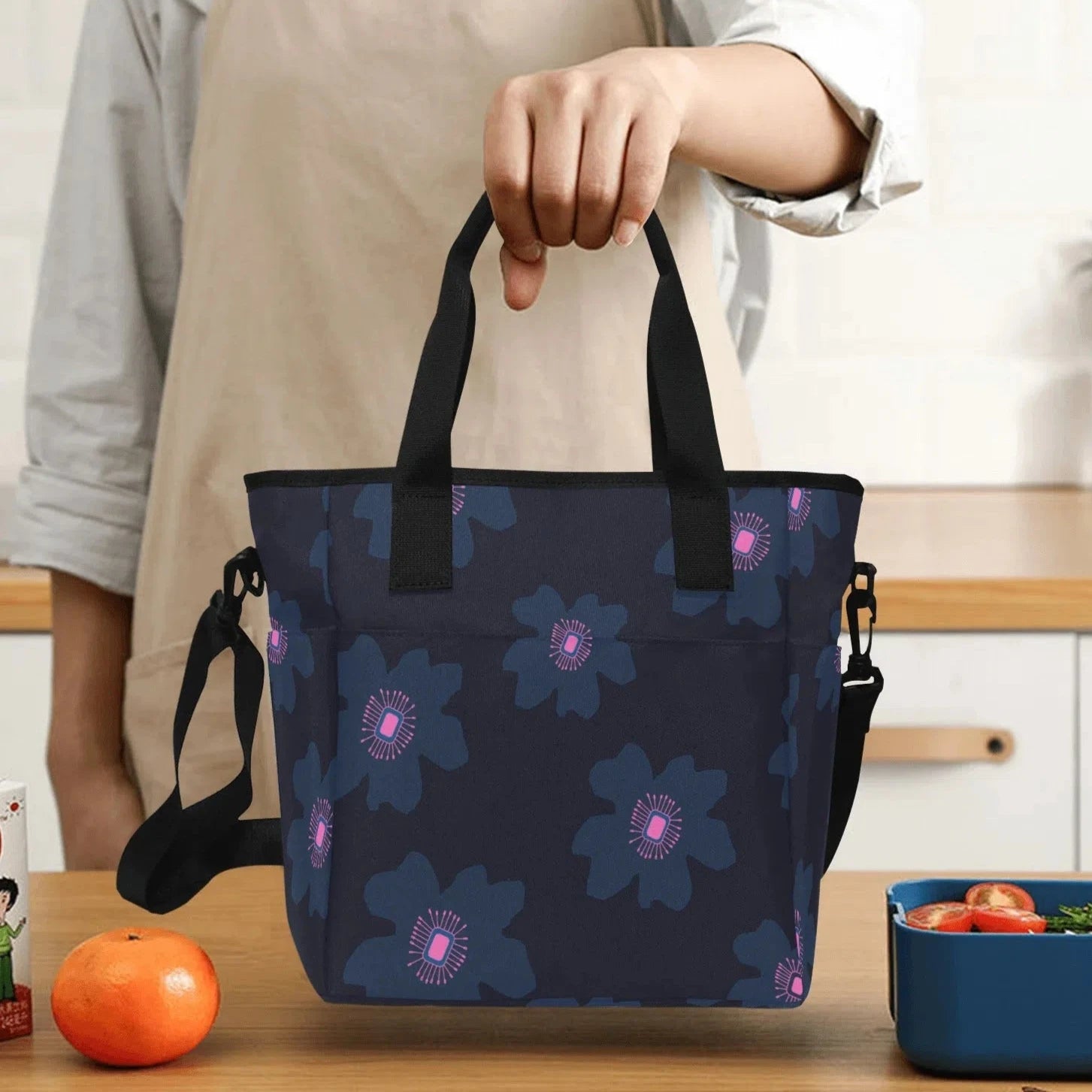 Lunch Tote For Women, Blue Hibiscus