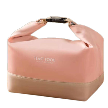 Lunch Tote with Shoulder Strap in pink and beige, featuring durable Oxford cloth and superior insulation for keeping food fresh.