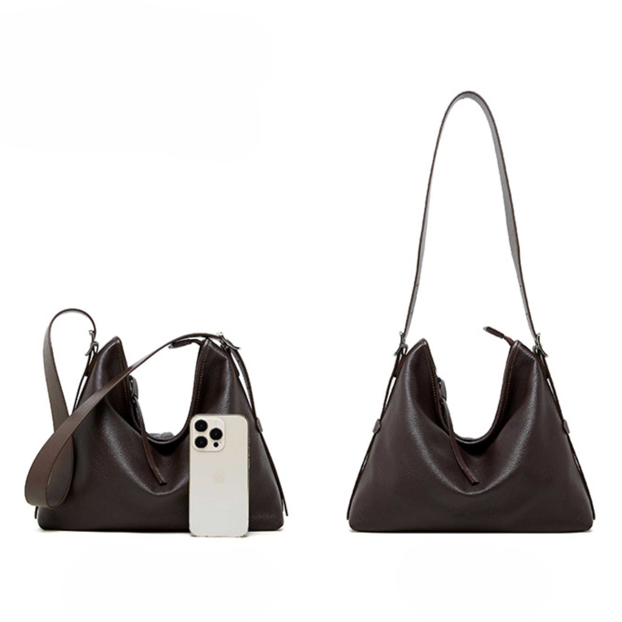 Medium simple leather hobo bag with adjustable strap, genuine leather material, and sleek design.
