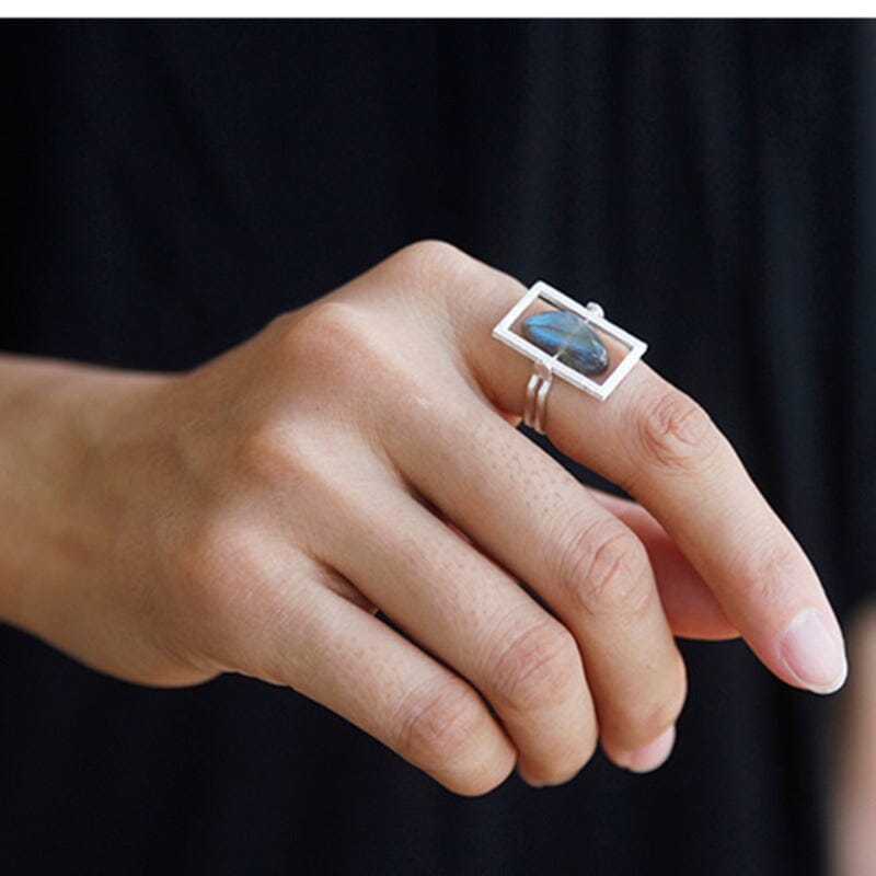 Silver Labradorite Ring on model by Abebe+Booker