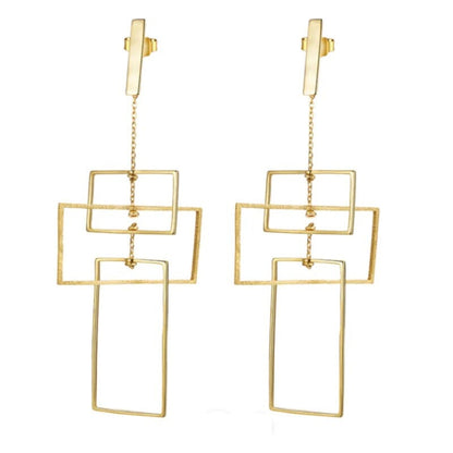 Hanging Rectangle Sterling Silver Gold Earrings