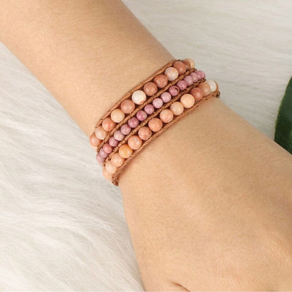 Pink Aventurine Rhodonite Stone Bead Bracelet