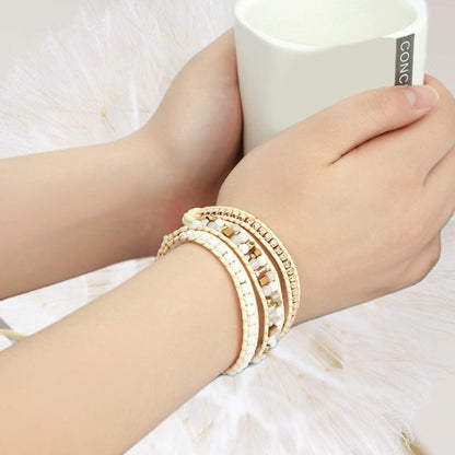 White Agate Crystal Golden Bead Bracelet