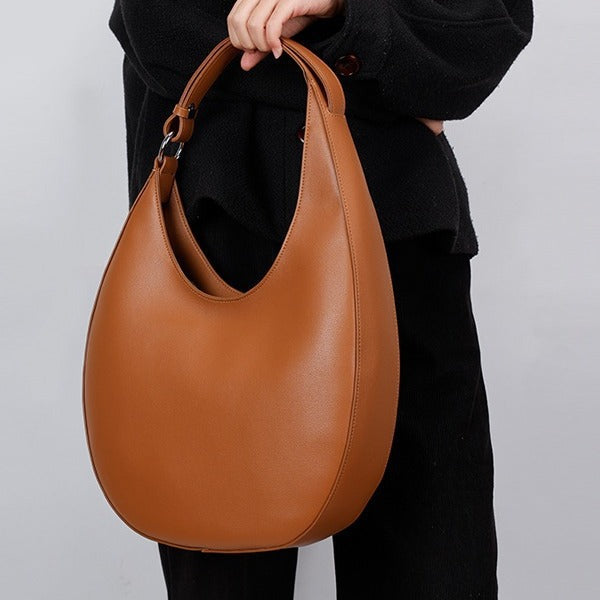 Genuine Leather Metro Crescent Handbag