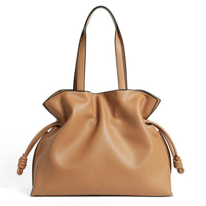 Minimalist Genuine Leather Drawstring Tote Bag