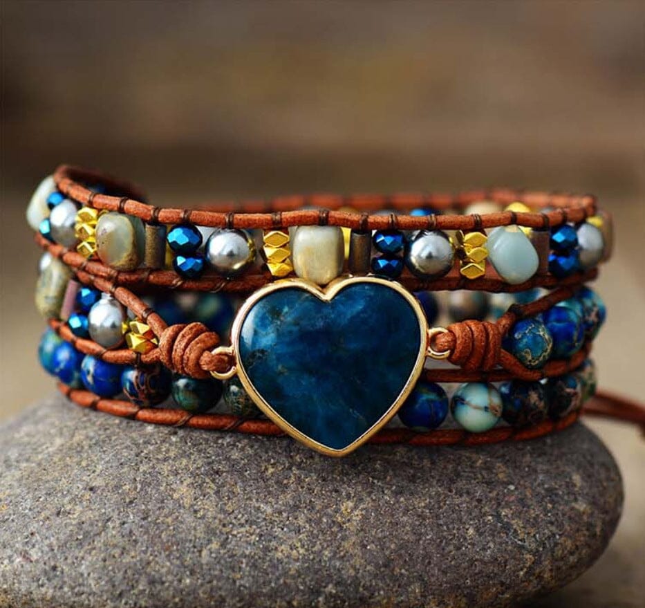 Blue Apatite Handmade Gemstone Wrap Bracelet