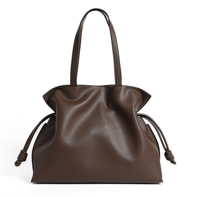 Minimalist Genuine Leather Drawstring Tote Bag