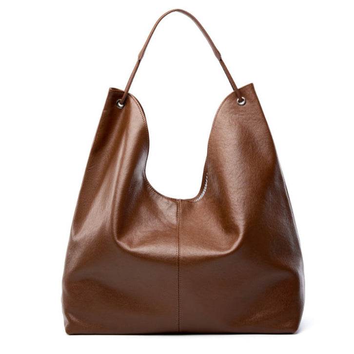 Brown leather Hobo Slouch Purse with large capacity and elegant design.