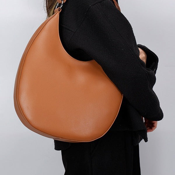 Genuine Leather Metro Crescent Handbag