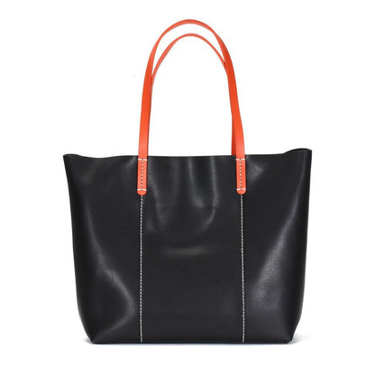 Genuine Leather Contrast Color Handbag