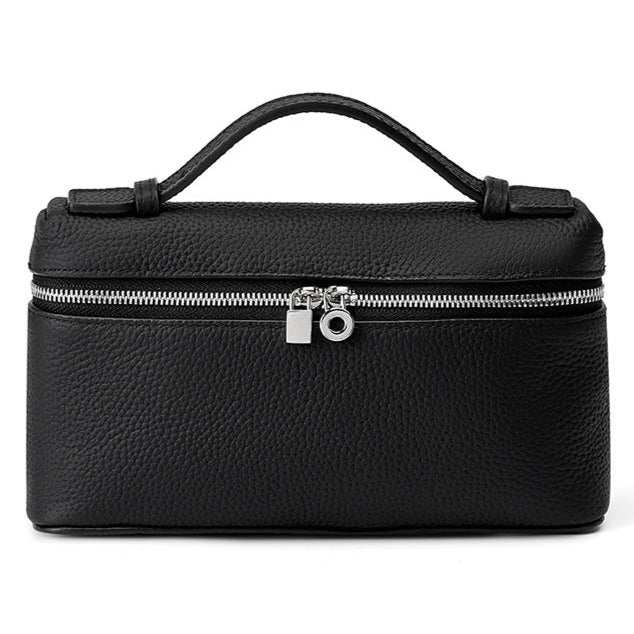 Mini handbag crossbody in black lychee leather with zipper