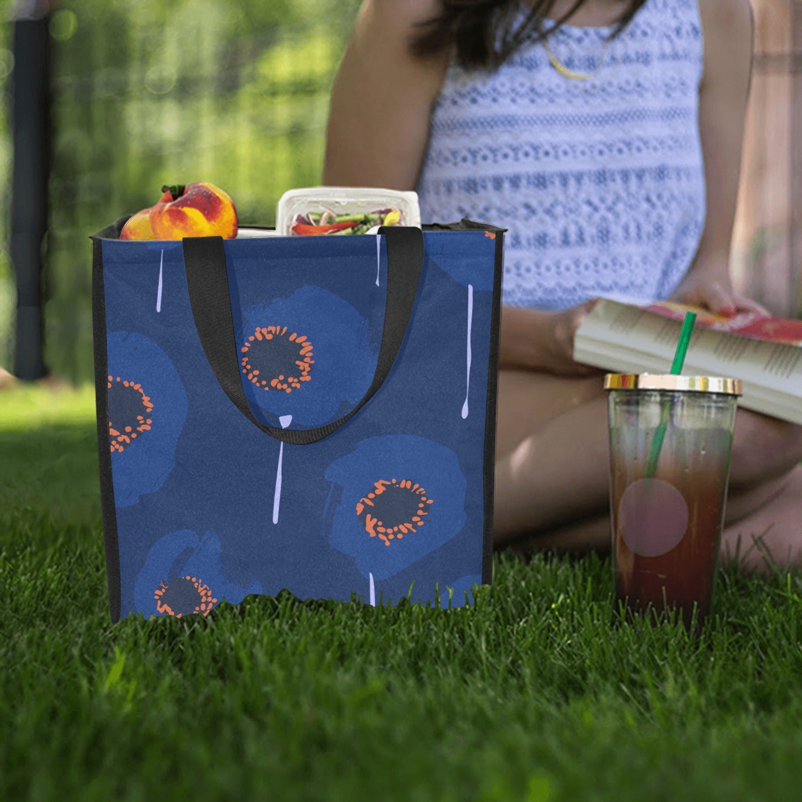 Reusable Grocery Tote Bags, Blue Amsonia