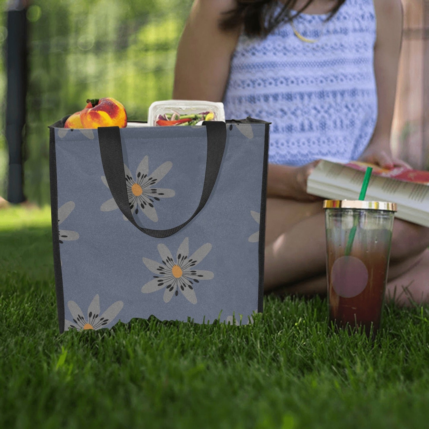 Reusable Grocery Tote Bags, Blue Dandelion