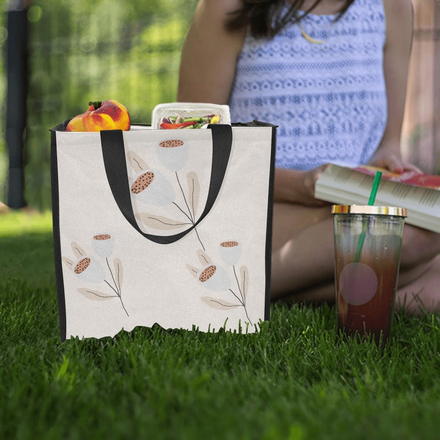 Reusable Grocery Tote Bags, Grey Tulips