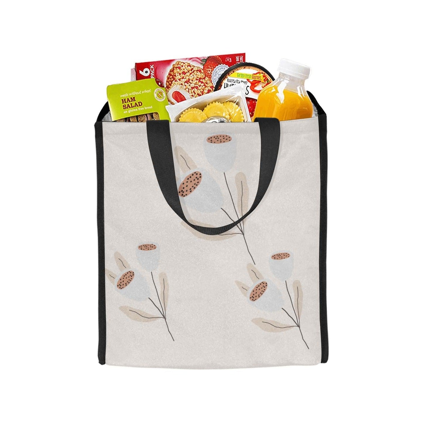 Reusable Grocery Tote Bags, Grey Tulips