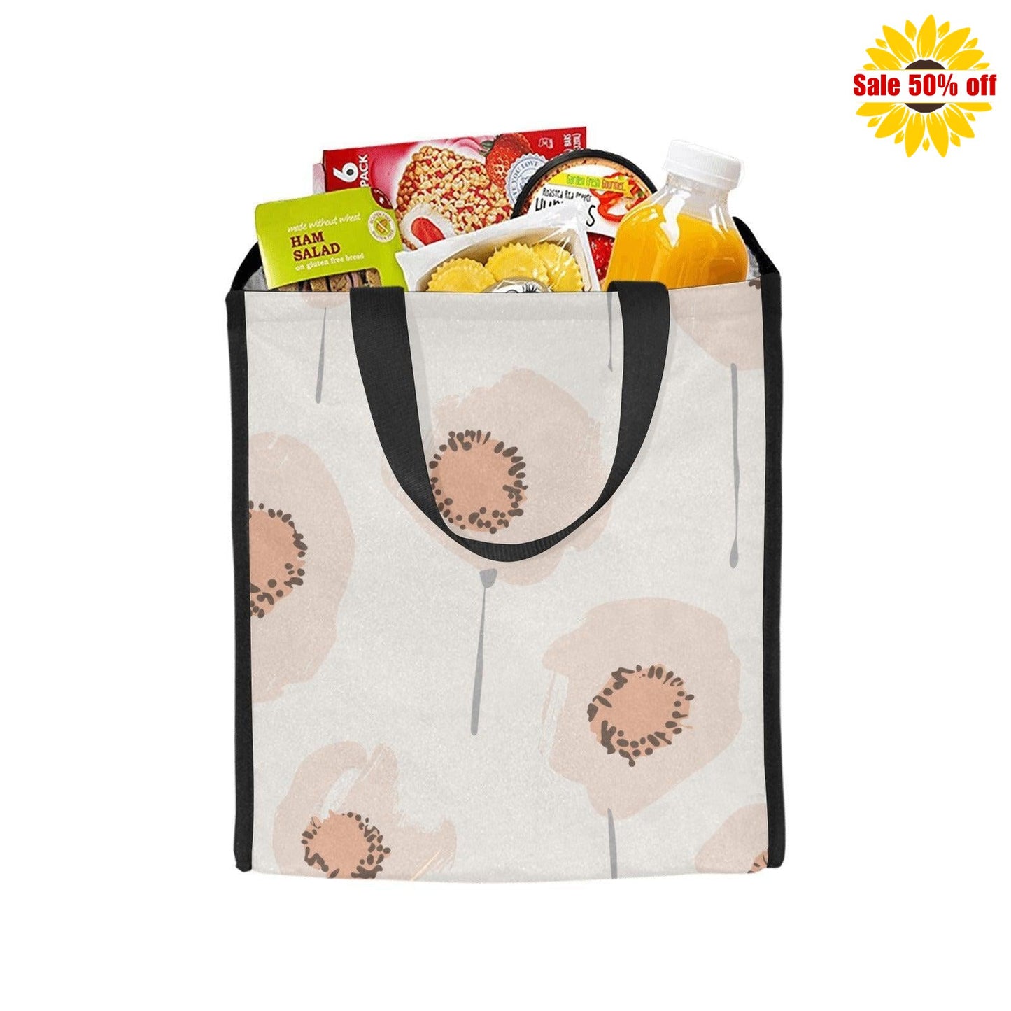 Reusable Grocery Tote Bags, Peach Poppy