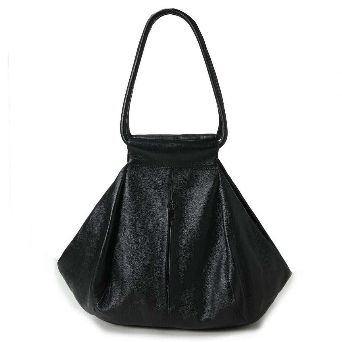 Slouchy Leather Bag in black genuine leather, versatile and stylish design suitable for everyday use.