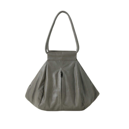 Genuine leather slouchy bag in elephant gray with zipper closure and versatile shoulder strap.