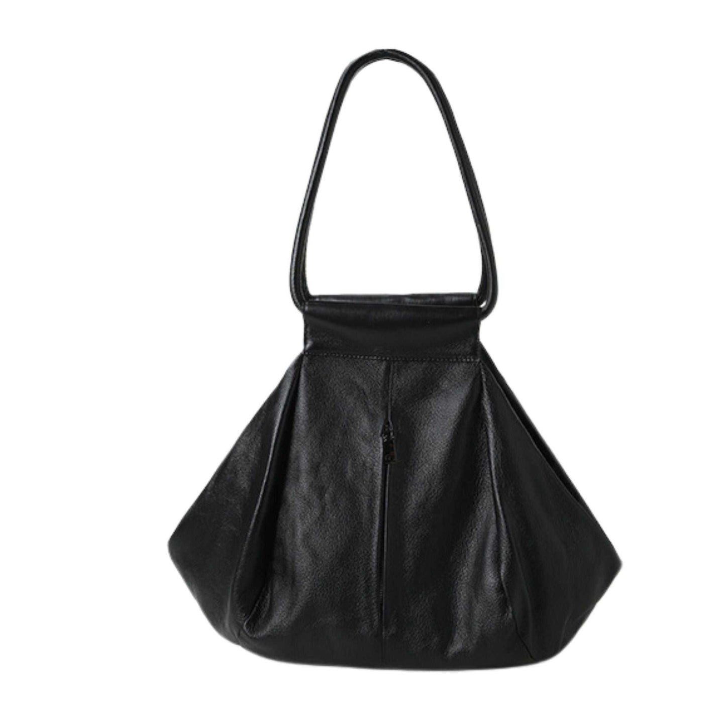 Genuine leather slouchy bag in black; versatile, stylish, and elegant design.