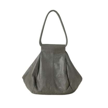 Slouchy Leather Bag in Elephant Gray with shoulder strap, genuine leather, versatile and durable design.