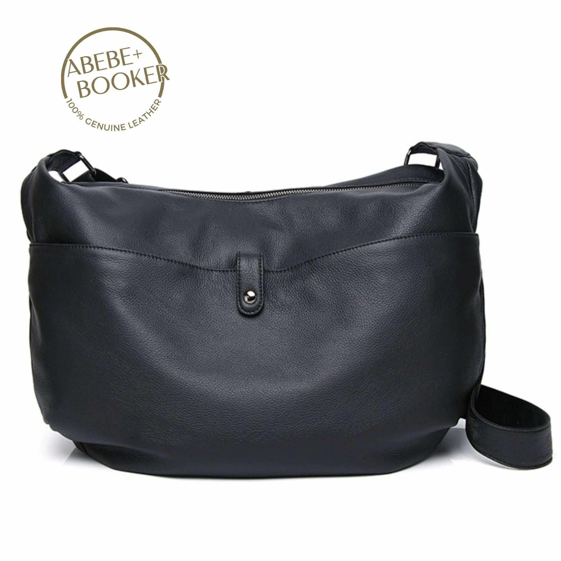 Women's slouchy leather handbag in black, spacious and stylish with a soft, durable leather design.