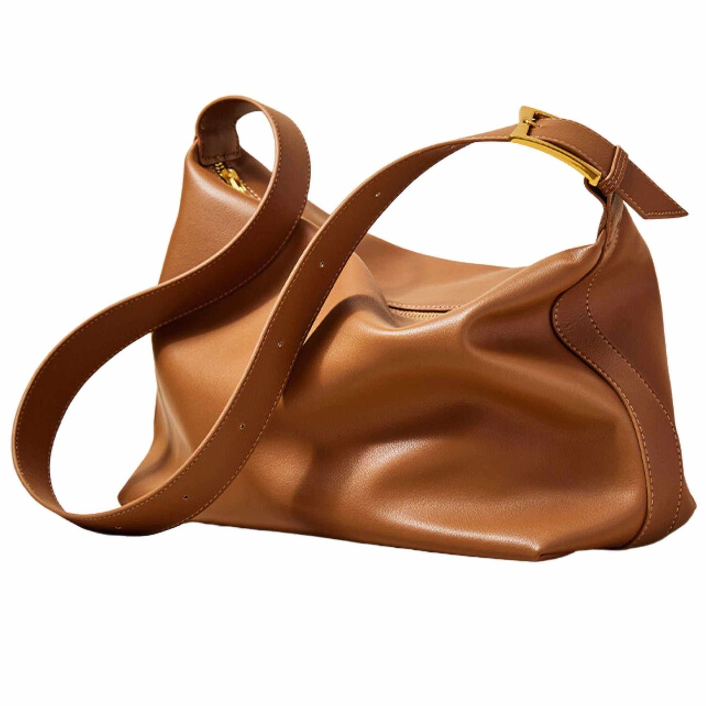 Softest Leather Handbags in Caramel color; premium cowhide leather; versatile shoulder or crossbody bag.