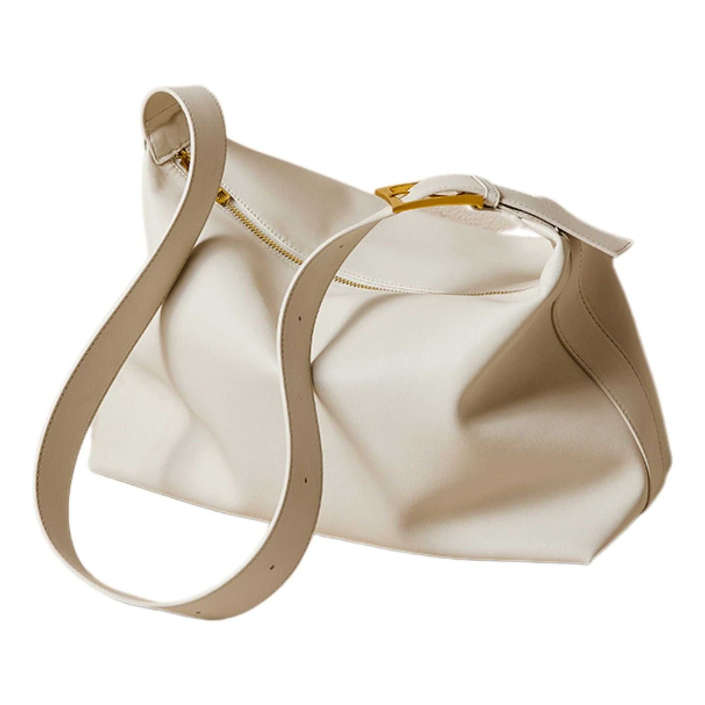 Soft leather handbag in creamy white, featuring a luxurious finish and elegant design.