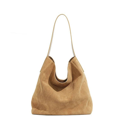 Suede Slouch Bag with single-shoulder design and spacious interior