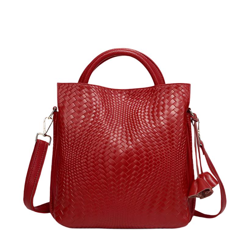 Timeless Woven Pattern Genuine Leather Handbag