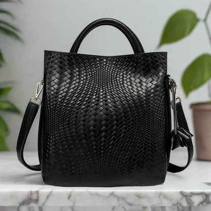 Timeless Woven Pattern Genuine Leather Handbag