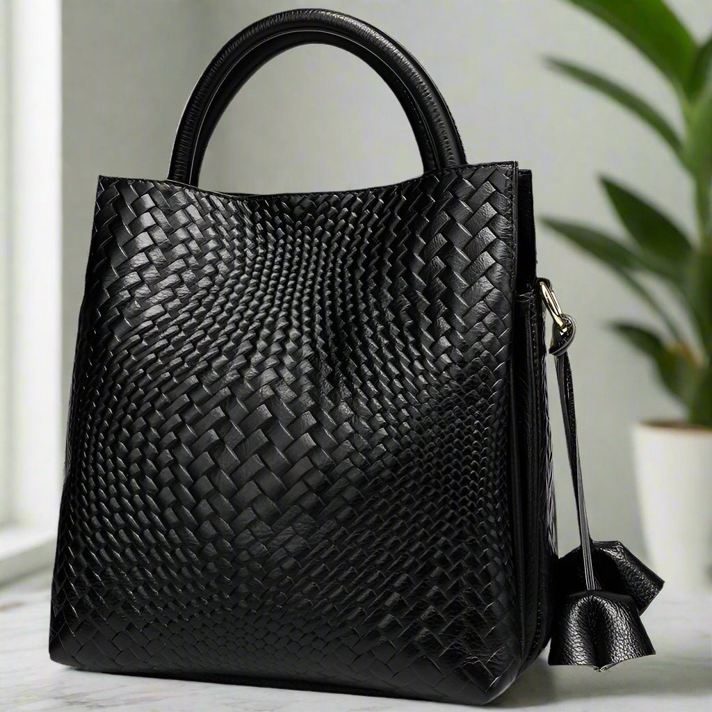 Timeless Woven Pattern Genuine Leather Handbag