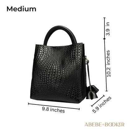 Timeless Woven Pattern Genuine Leather Handbag