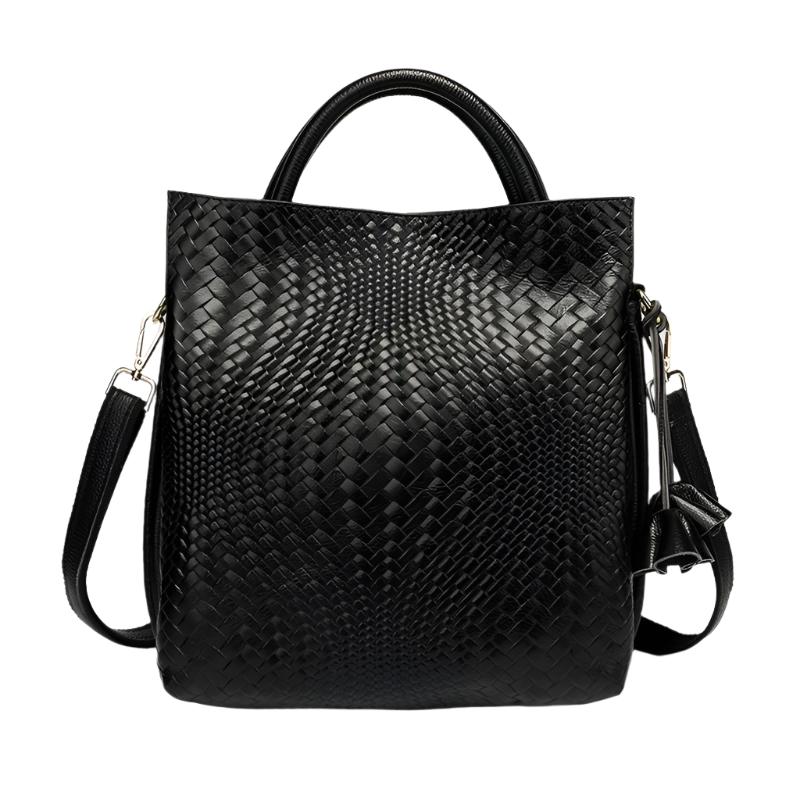 Timeless Woven Pattern Genuine Leather Handbag