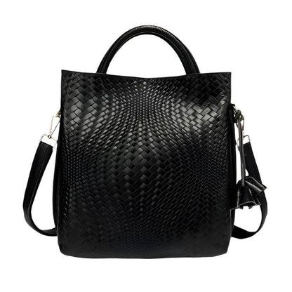 Timeless Woven Pattern Genuine Leather Handbag