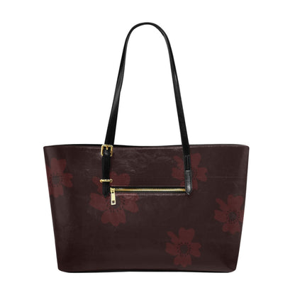 Vegan Leather Floral Handbag, Burgundy Aster