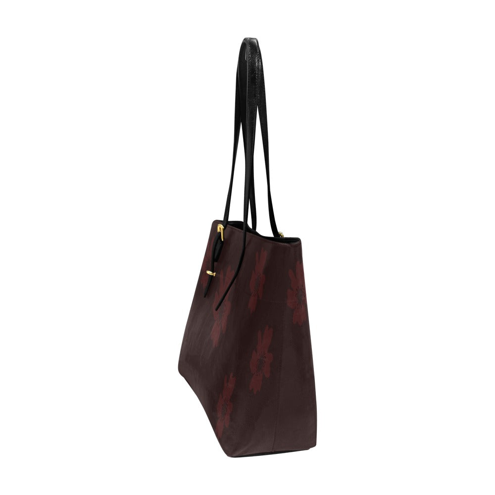 Vegan Leather Floral Handbag, Burgundy Aster