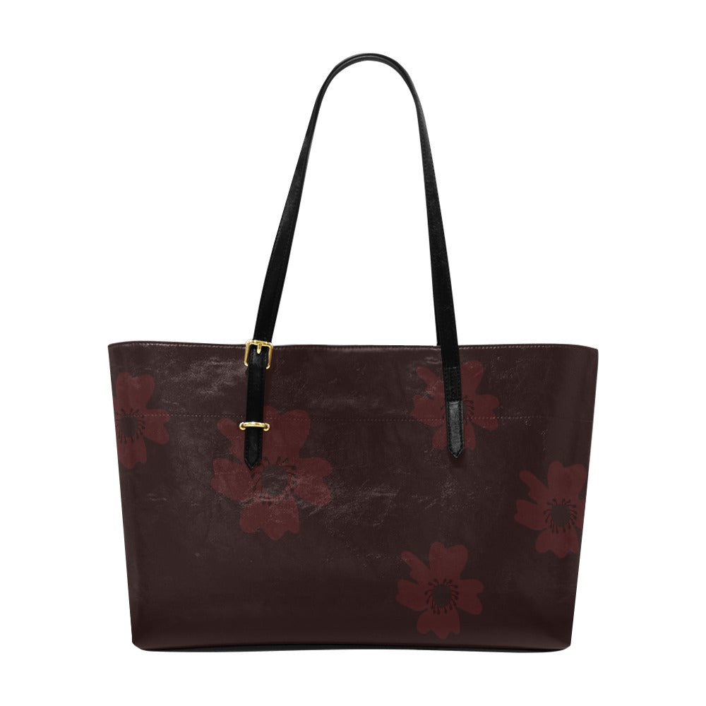 Vegan Leather Floral Handbag, Burgundy Aster