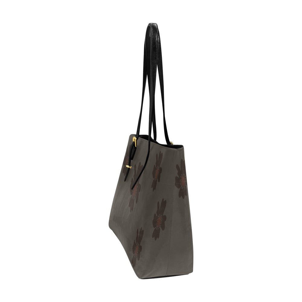 Vegan Leather Floral Handbag, Dark Aster