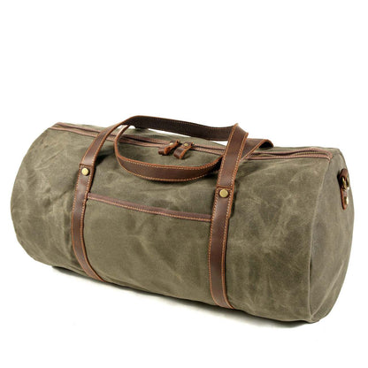 Waxed Canvas Duffle Bag with leather handles, Metrolite style.