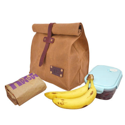 Waxed Canvas Leather Lunch Bag, Coffee