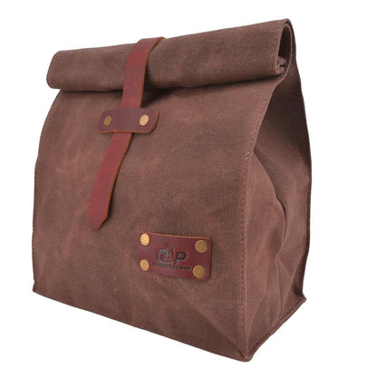 Waxed Canvas Leather Lunch Bag, Coffee