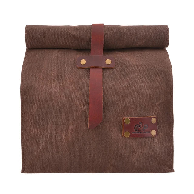 Waxed Canvas Leather Lunch Bag, Coffee