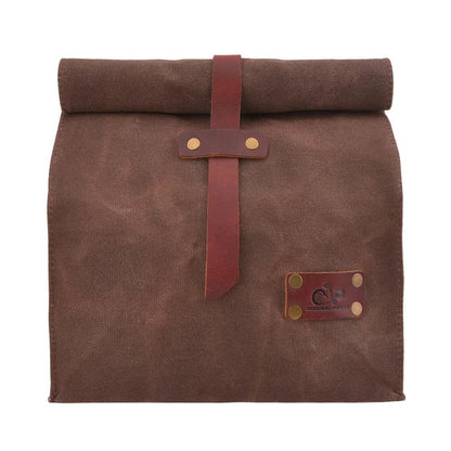 Waxed Canvas Leather Lunch Bag, Coffee