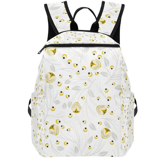 White Floral Backpack for Ladies, Yellow Poppy Flowers