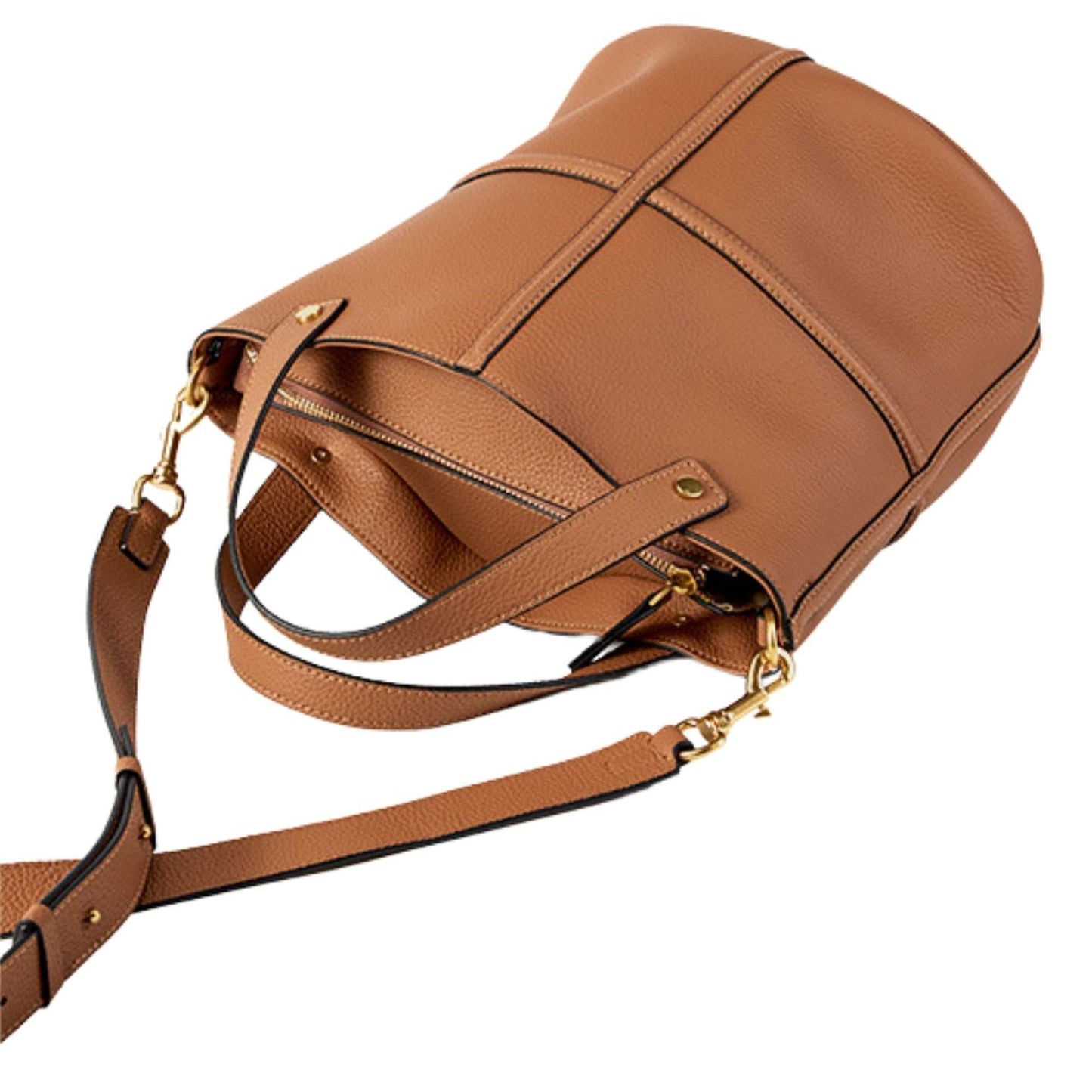 Women's leather work bag with versatile design and spacious interior.