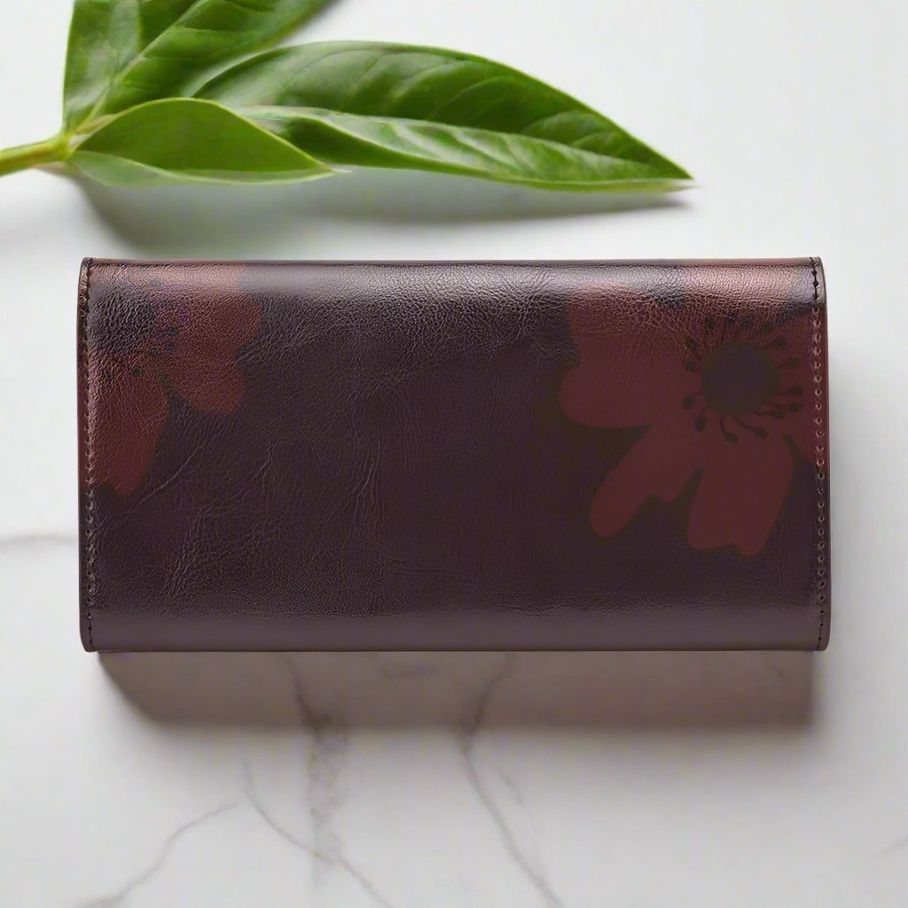 Women's Trifold Wallet, Burgundy Aster