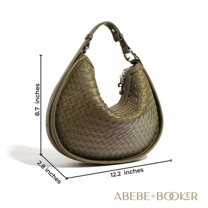 Woven Leather Crossbody Bag in sage green with adjustable strap and sleek design.